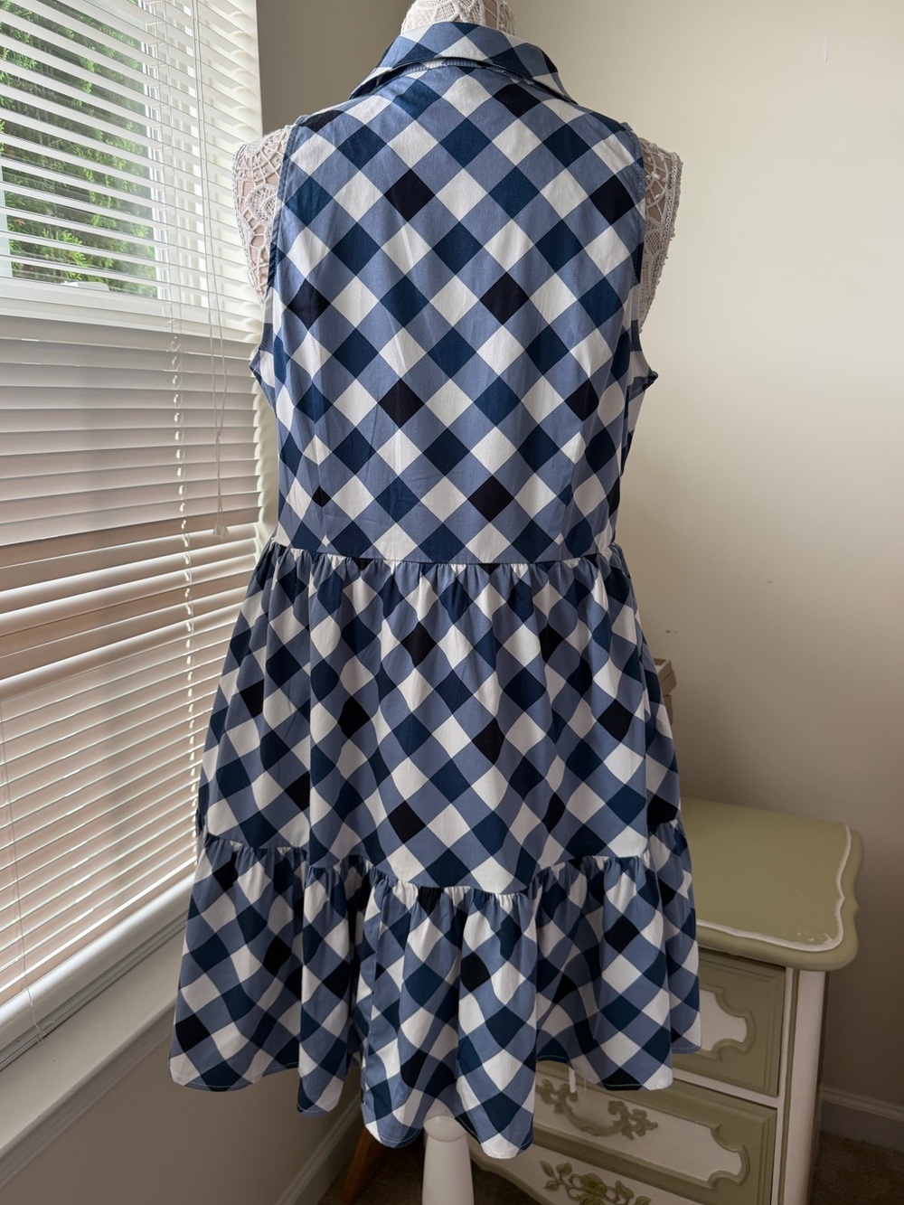 EUC Tommy Hilfiger Blue White Plaid Gingham Sundress Ruffle Hem Size 12 - Picture 8 of 10